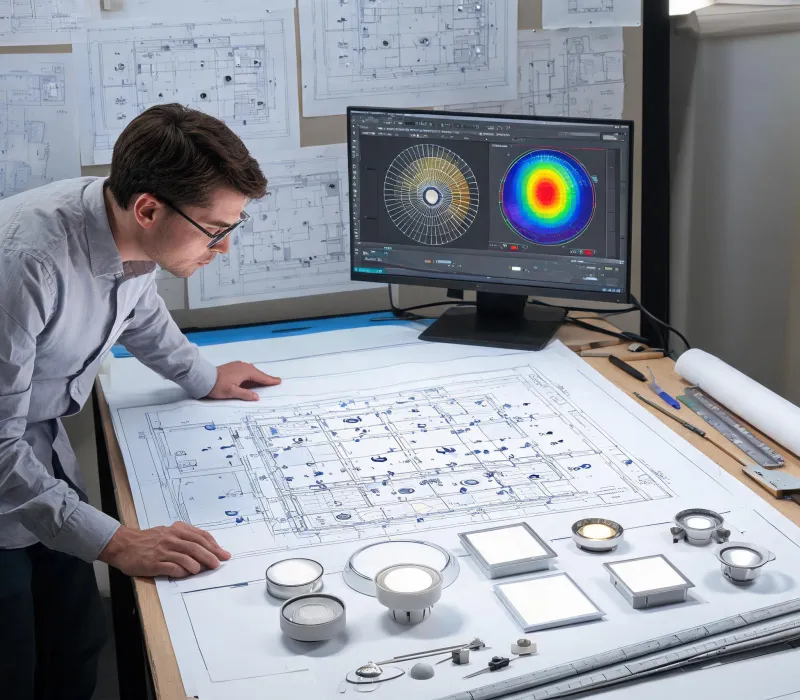 Lighting engineer reviewing photometric plans